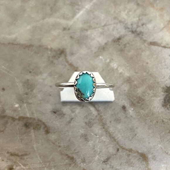 VTG Sterling Silver 925 Tiny Sawtooth Bezel Set Turquoise Baby Child Ring Sz 1 - Picture 1 of 16